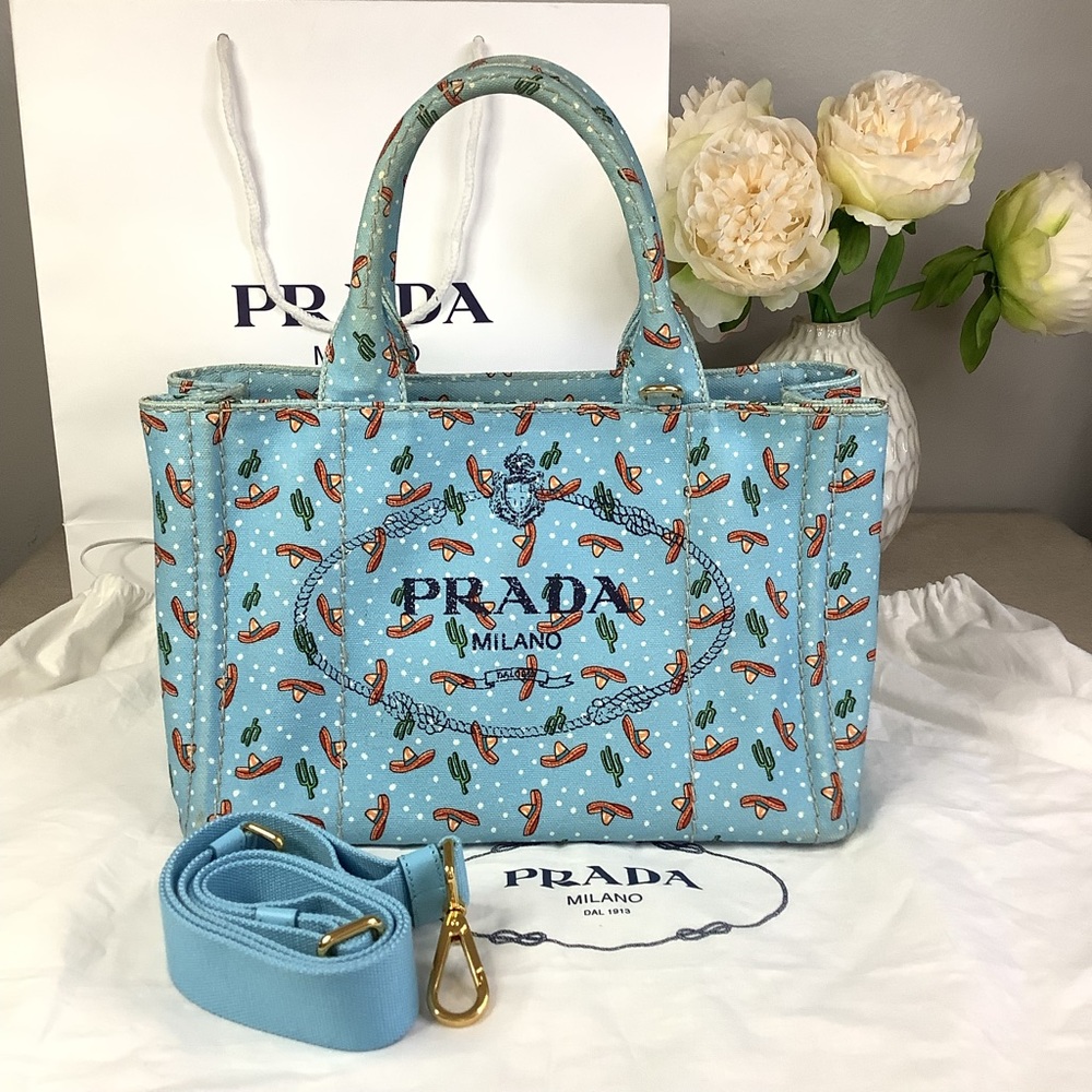 🛍Prada Canapa  2-way Blue Canvas Tote🍒
